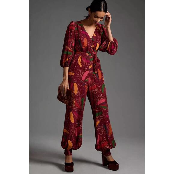 Anthropologie Farm Rio Wrap Jumpsuit Bananas SZ S